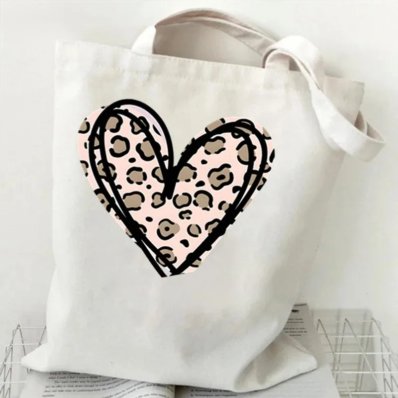 

Fashion Love Heart Print Ladies Canvas Tote Casual Shoulder Bag Purses Handbags Eco Large Capacity Portable Travel Shopping Bag