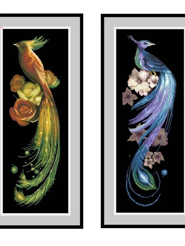 

Набор для вышивания крестиком ручной работы: Золотисто-синий Феникс, современный минималистичный дизайн, животный узор, хлопковая ткань, черный цвет, домашний текстиль, искусство.