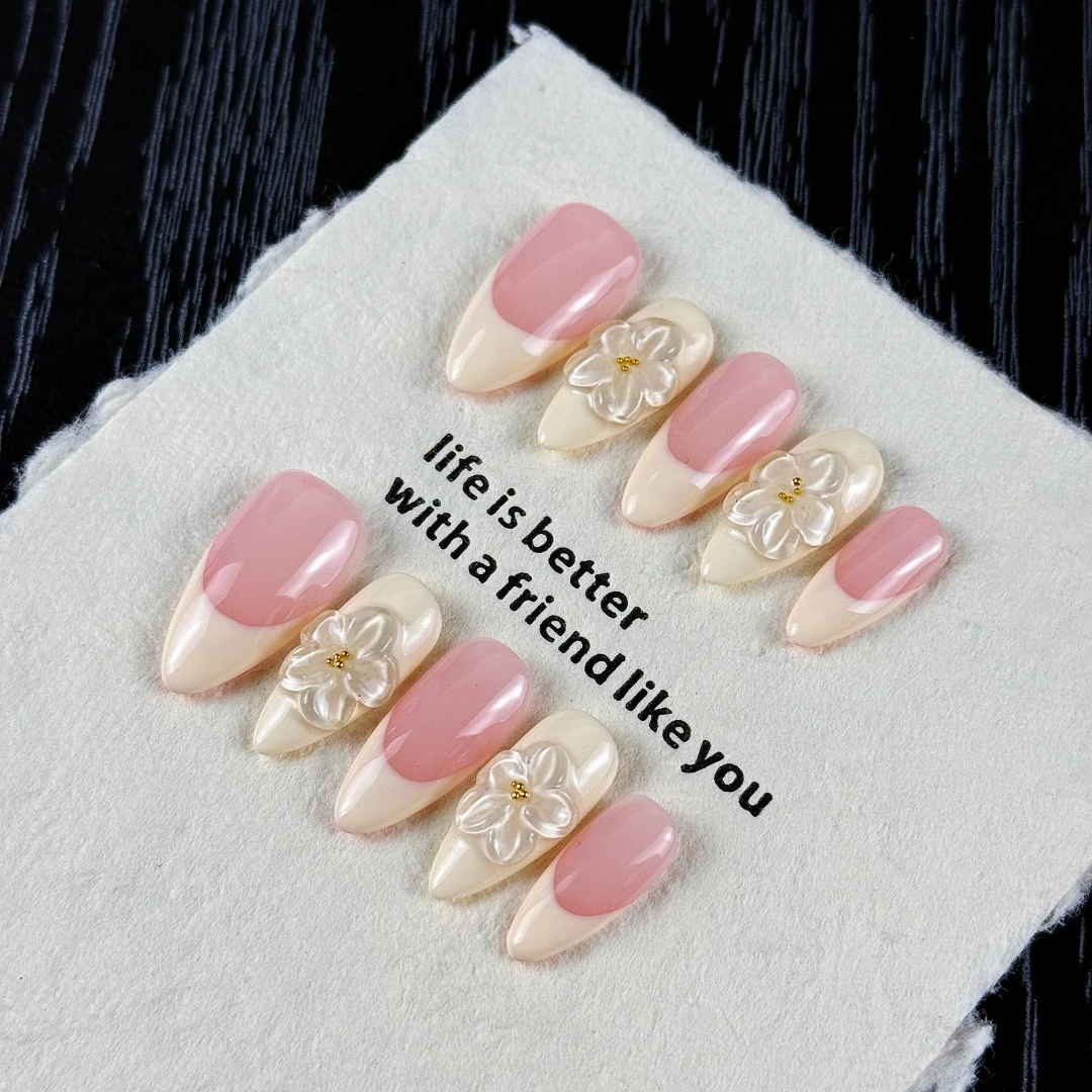 10pcs High-end Gentle lady style, hand-painted three-dimensional engraved patterns, tiny glittering golden beads handmade fake image 4