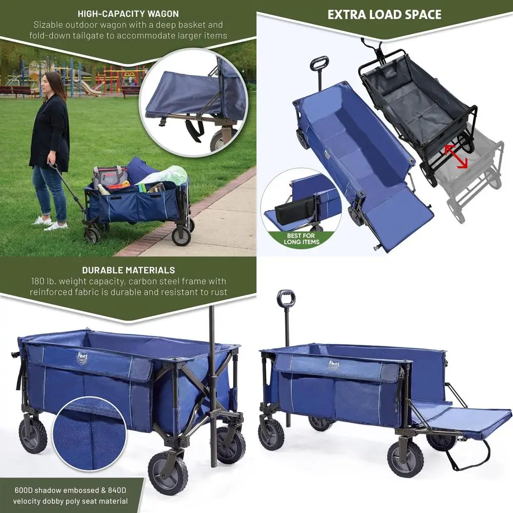 Robuster zusammenklappbarer Wagen, blau, für Outdoor, Camping, Gartenarbeit, Einkaufen, für 225 Pfund