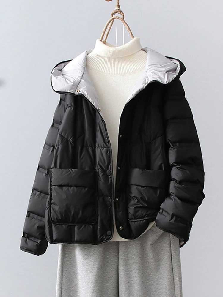 SEDUTMO Winter Quilted Duck Down Coat Women Warm Ultra Light Thin Puffer Jacket Short Oversize Fashion Hooded Parka ED1995