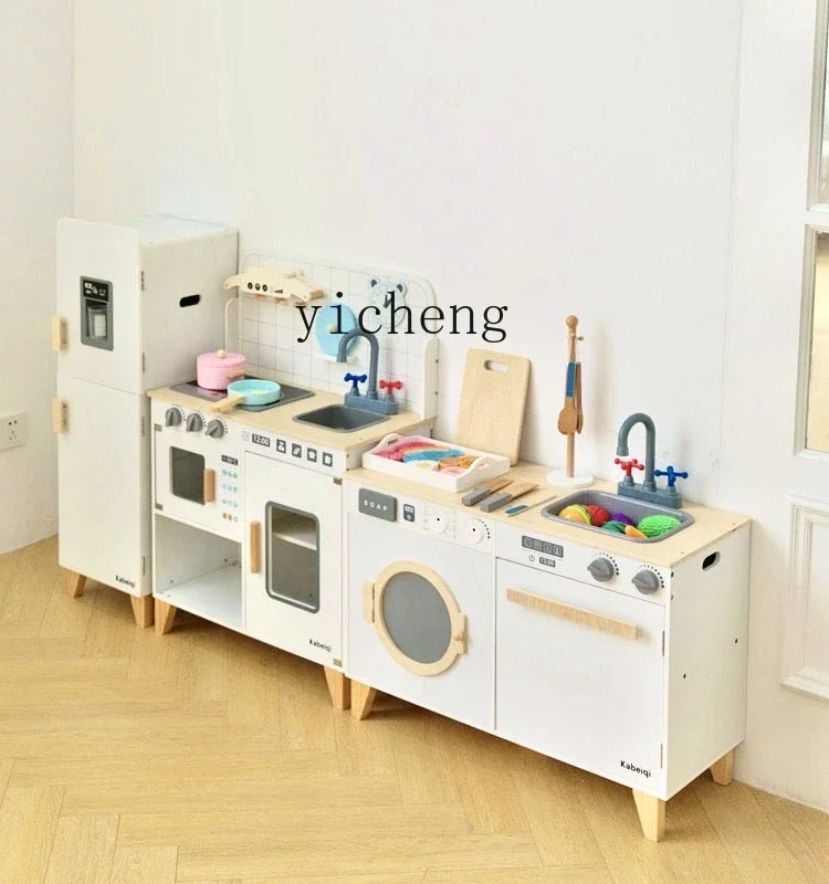 XL jouets de cuisine pour enfants maison de jeu Simulation réfrigérateur Machine à laver en bois maison de poupée de maternelle