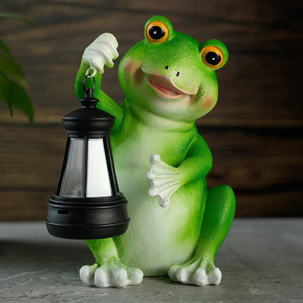 Solar Frog Garden Statue with LED Lantern Outdoor Yard Patio Decorative Piece Ideal for Mother's Day Or Housewarming Gifts