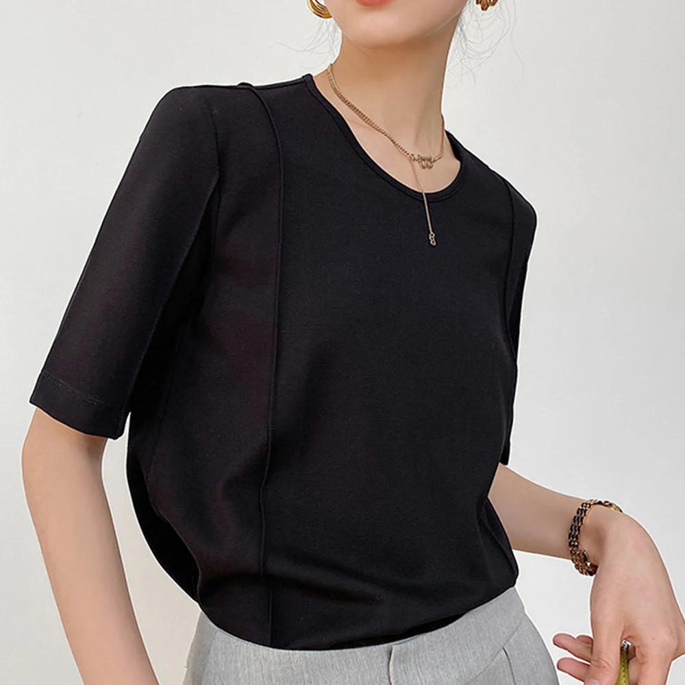Simple Style office lady Casual T-shirt O-neck Fashion Half Sleeve Top