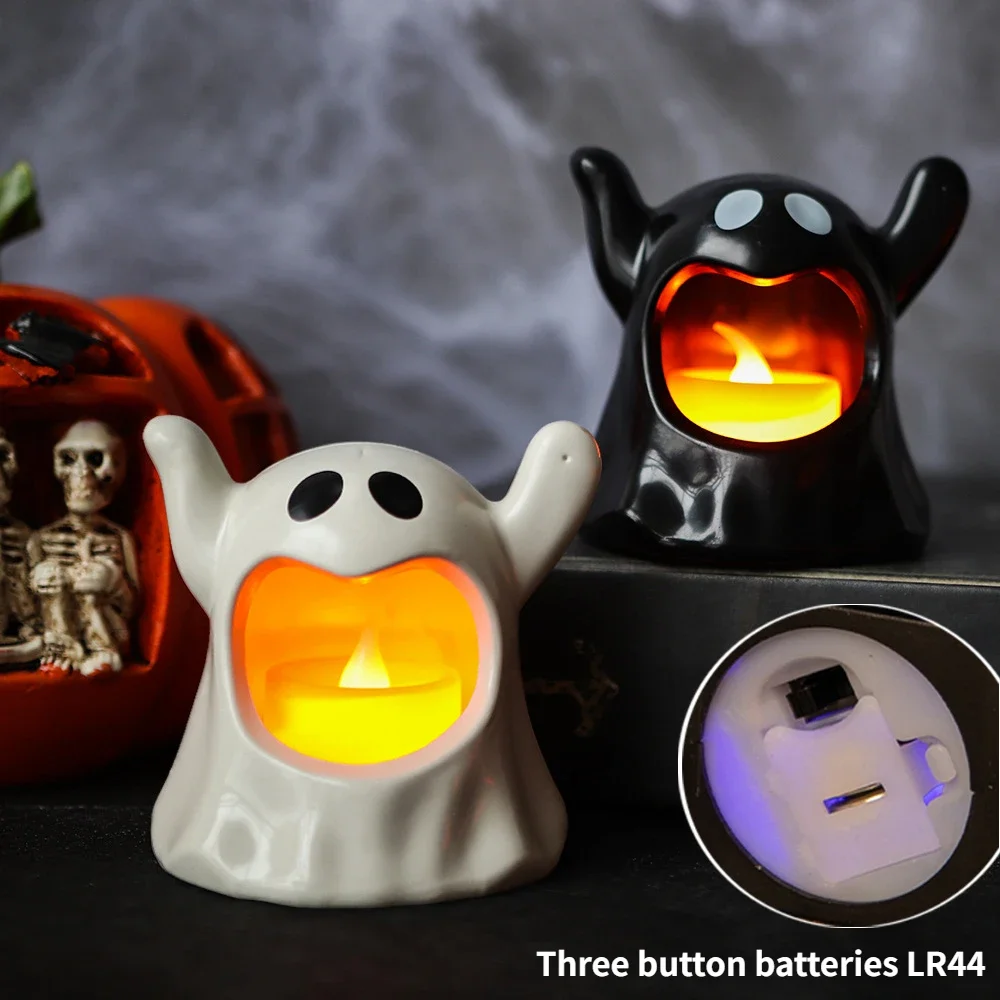 Halloween Candle Holder LED Candlestick Kawaii Ghosts Ornament Lighting Candle Holder Halloween Party Desktop Decor Gift for Kid