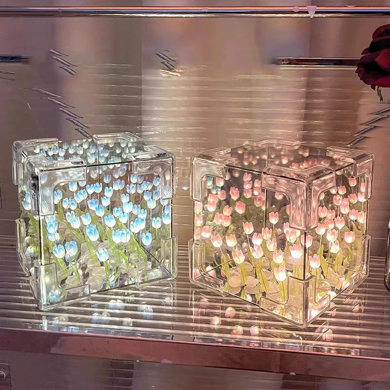 DIY Handmade Lamp Creative Tulip Mirror Ornament Light Couple Flower Gift Outdoor Portable EDC Tool