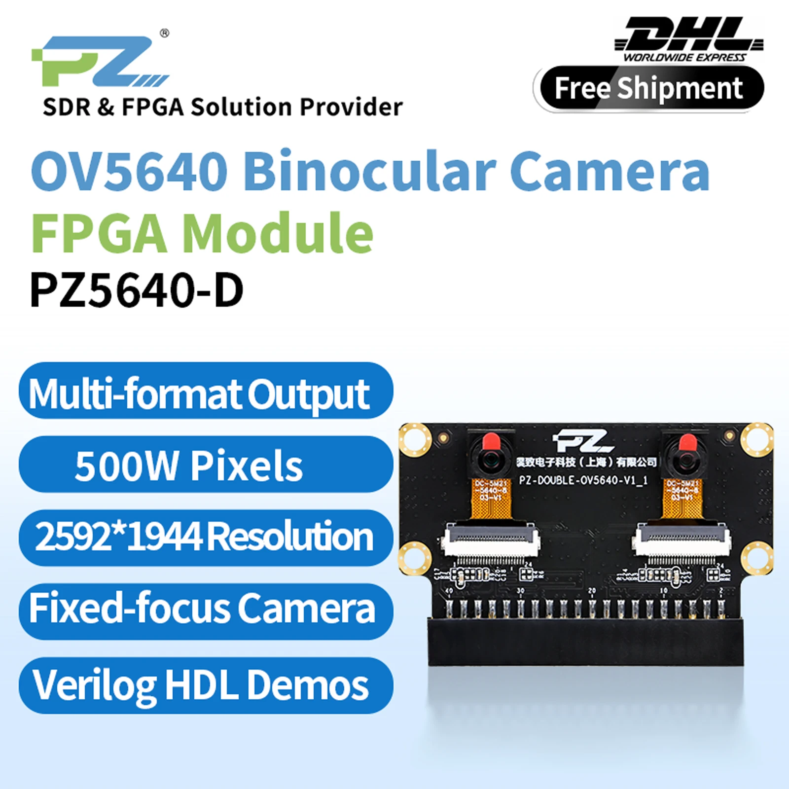 

Puzhi PZ5640-D FPGA Module OV5640 Binocular Camera Two Monocular 500W Pixels Multiformat Output Full Platform Routines Available