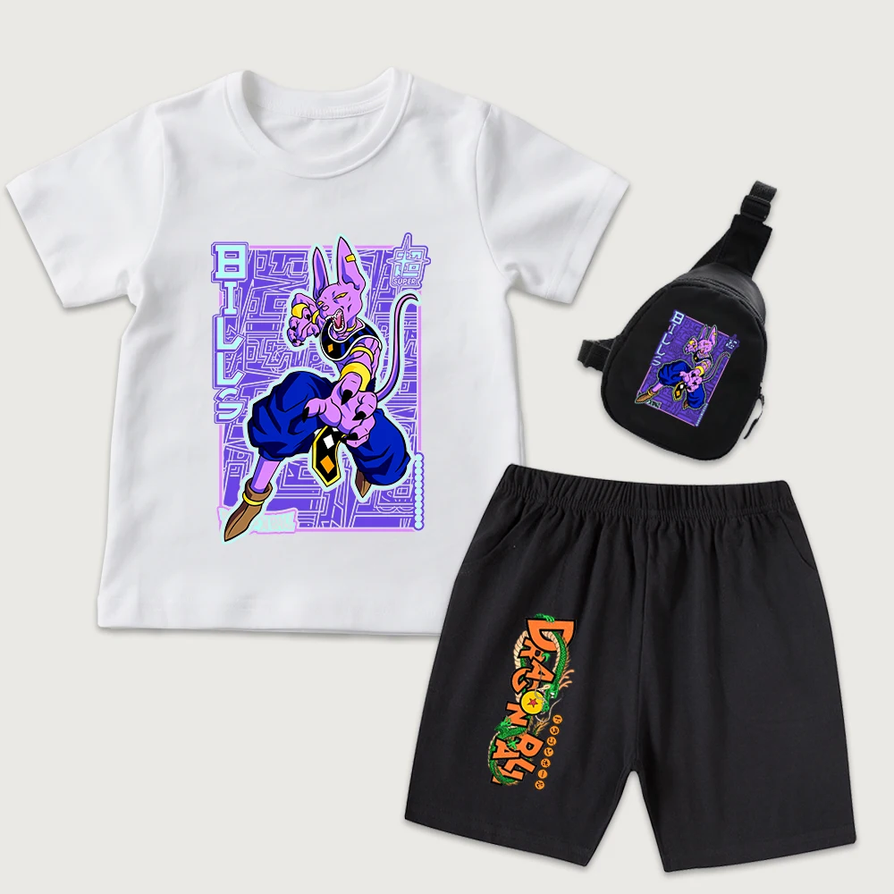 Dbz Bills Print Kids Cotton T Shirt Shorts Mini Chest Bag 3pcs Set Boys Girls Casual Summer Outfit