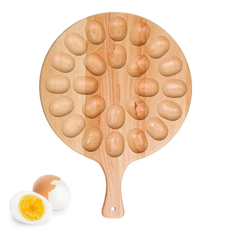 Egg Storage for Outdoor Creative Deviled Egg Tray and Plates Egg Plate Serving Tray Wooden Tray with Durable Handle for Kitchen