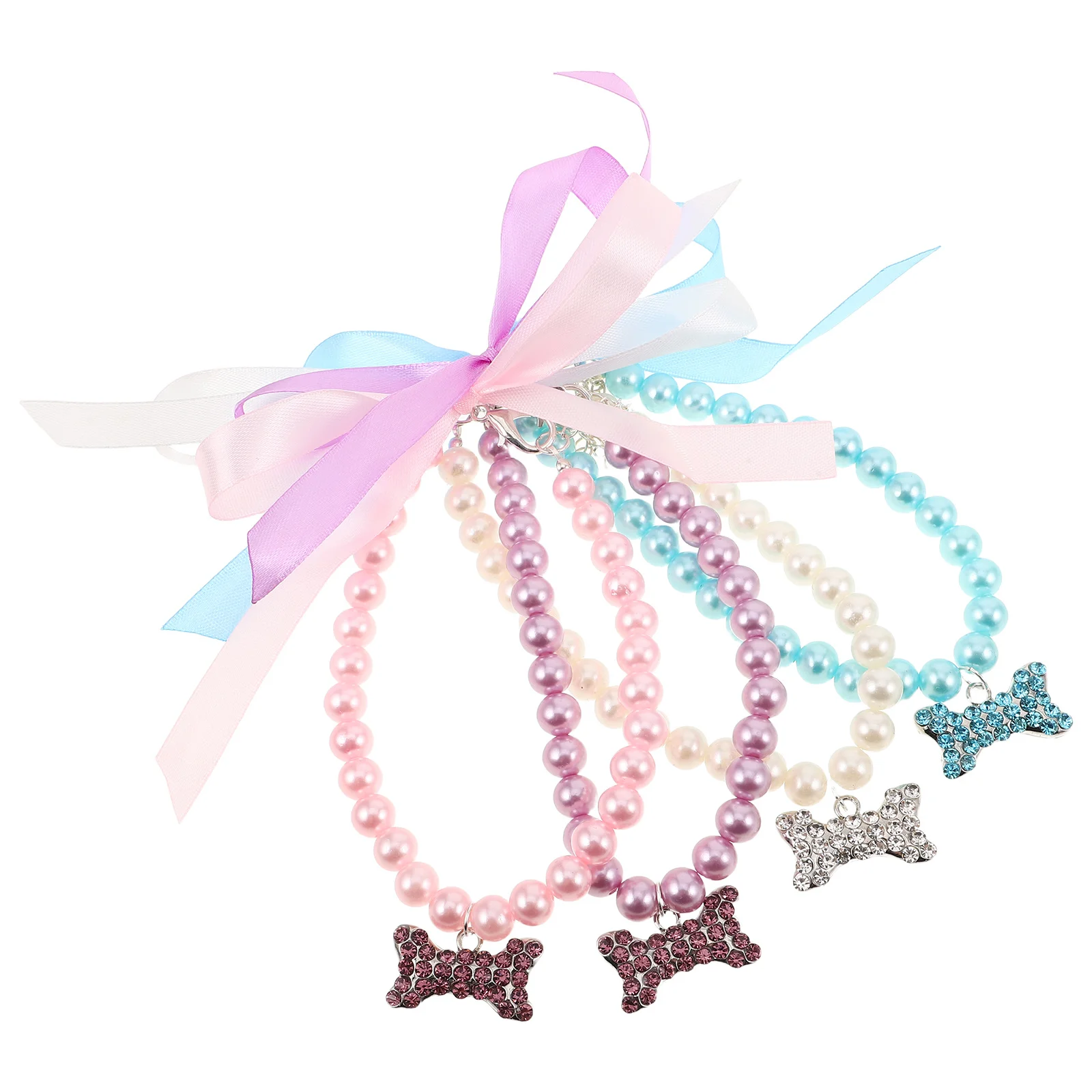 

4Pcs Adjustable Cat Dog Necklace Pearl Bone Pendant Acrylic Collar Pet Jewelry Small Pets Daily Cat Necklace Collars