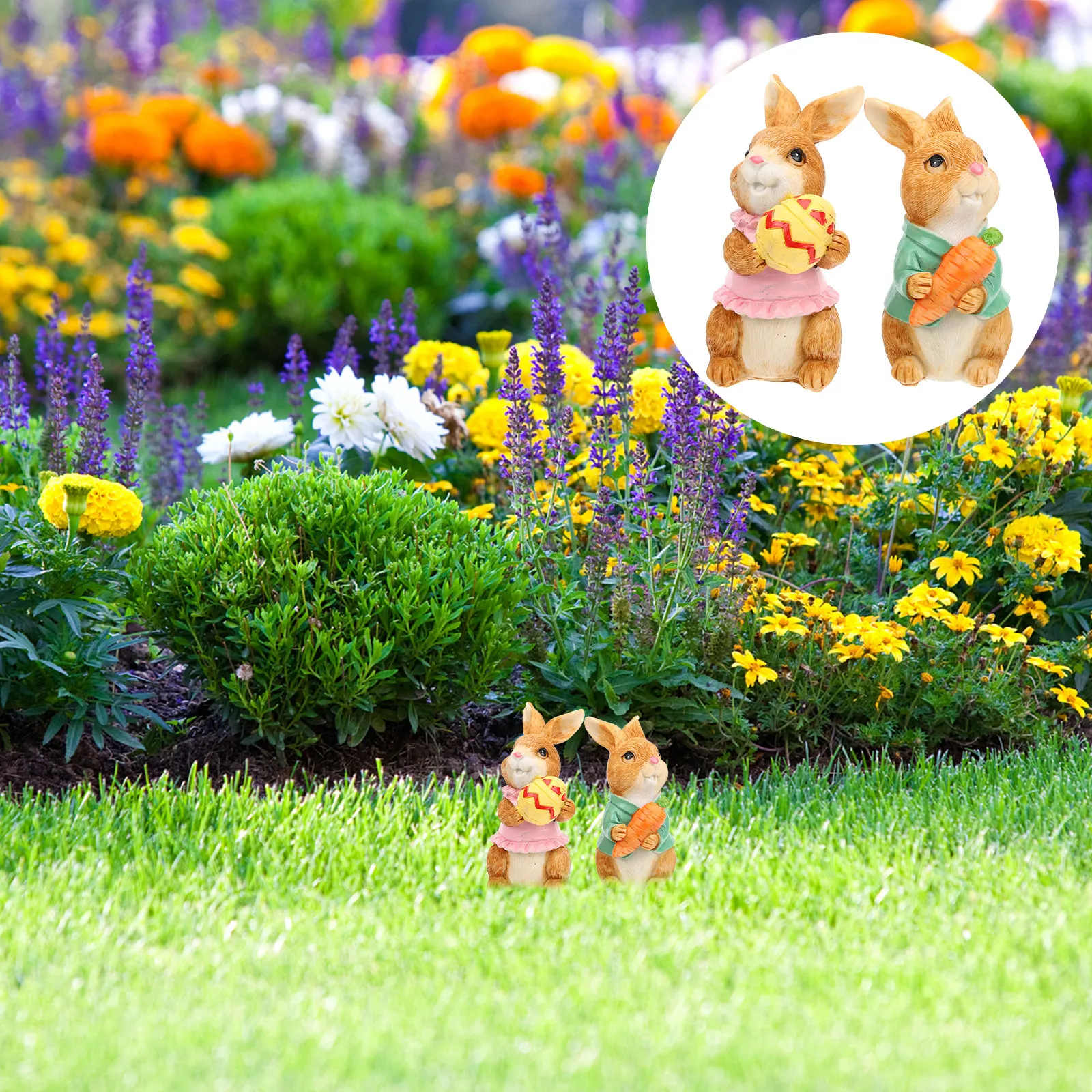 

2Pcs Easter Garden Rabbit Sculpture Resin Bunny Lawn Outdoor Decoration Garden Rabbit Statue Yard Bunny Figurine