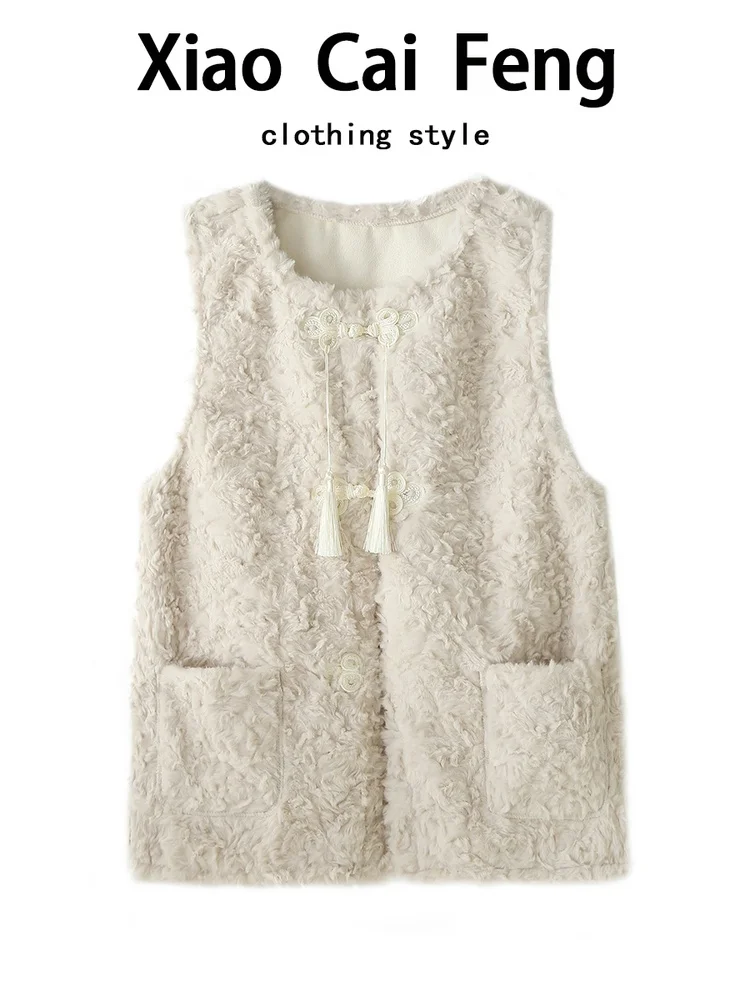 الخريف الشتاء المرأة فرو الضأن الدفء سترة Jaet الصينية Sle الاتجاه الوطني شرابة زر ملابس خارجية طبقات Faionable