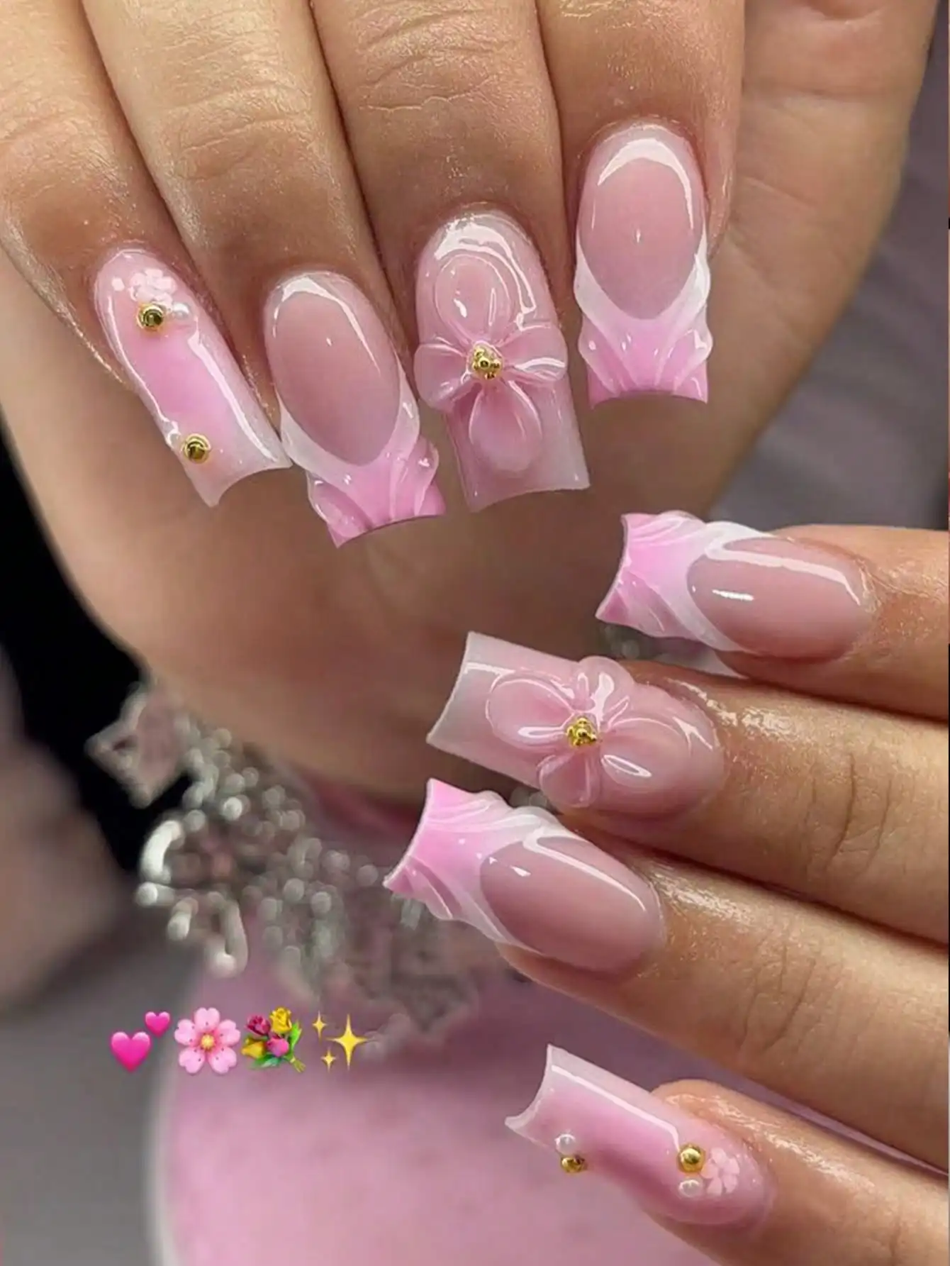 

24pcs Long Square 3D Gel Flower Nail Stickers with Pearl Decor, White French Press-On Acrylic Fake Nails. Includes Gel & File. For Daily Work & Parties. Nail Supplies.
