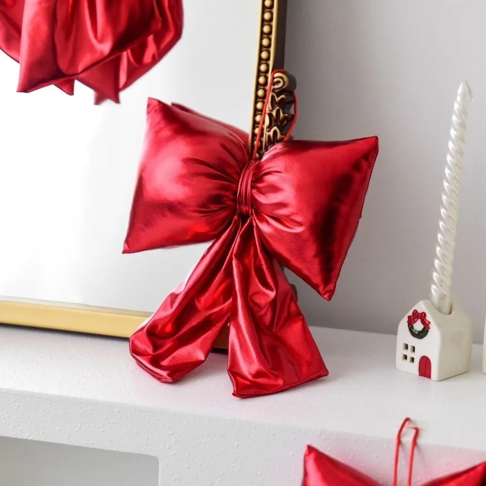 

Creative Glace Leather Christmas Bowknot Pendant Sparkly Reusable Bow Hanging Ornament Large Xmas Tree Charm New Year