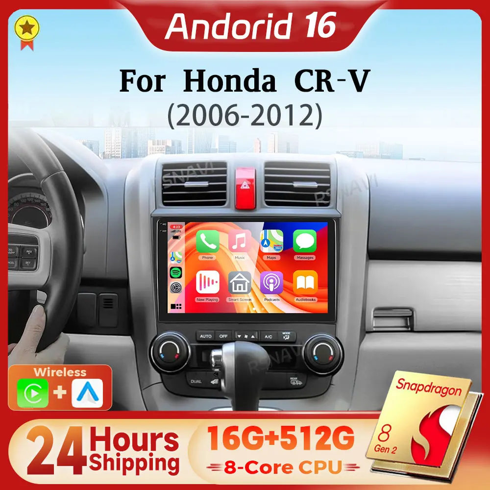 

Android 16 Qualcomm Carplay Auto Car Radio Multimedia Player For Honda CR-V 3 RE CRV 2007-2011 Autoradio WIFI+4G Stereo 2din BT