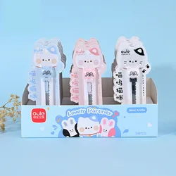 Cuchillo de utilidad portátil Kawaii Cat, cortador de papel, hoja de afeitar de corte, suministros escolares de oficina, regalo de papelería, 24 unidades por lote