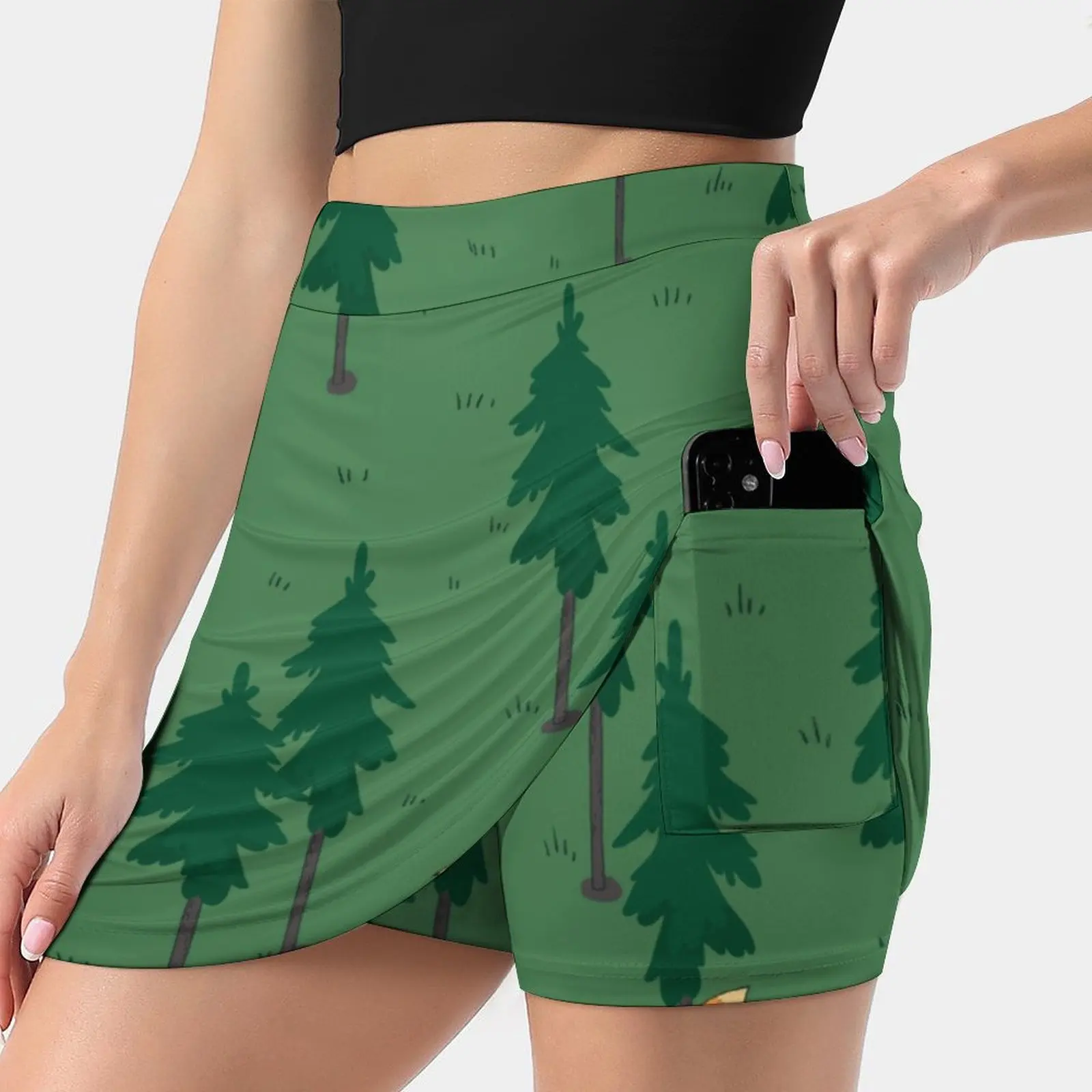 Fox In The Woods. Women's skirt Mini Skirts A Line Skirt With Hide Pocket Fox Pattern Animal Wild Pine Fir Tree Woods Forest