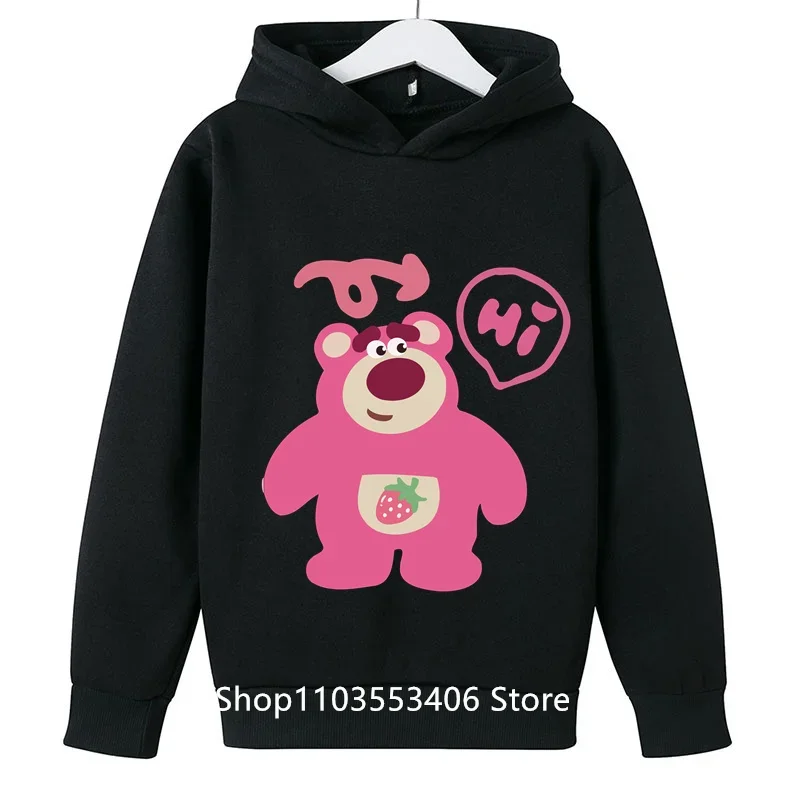 

2024 Children's hoodie hoodie Strawberry Bear print Spring autumn outdoor casual fashion cotton boys and girls