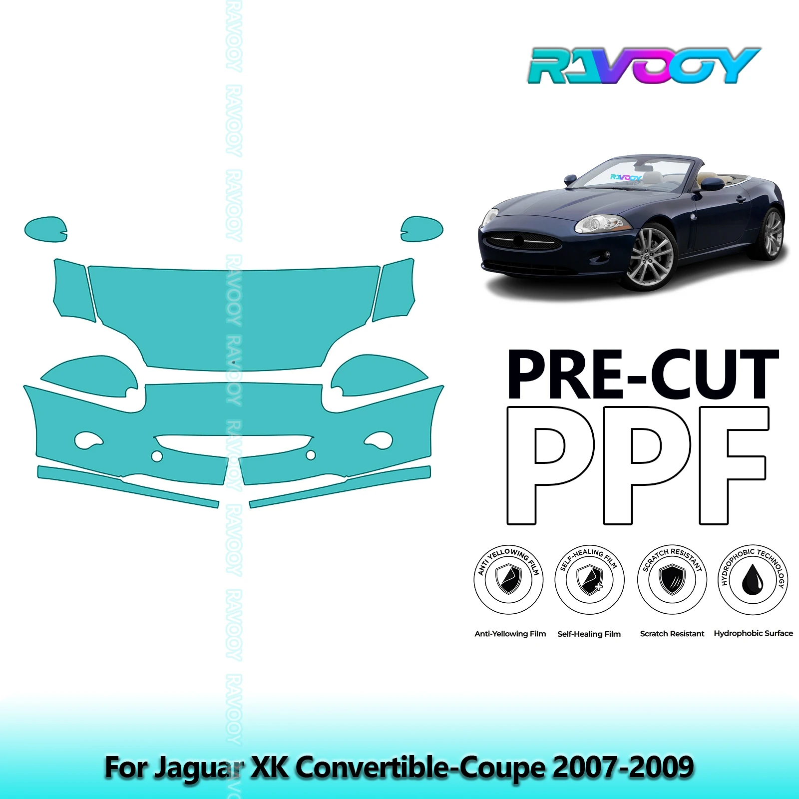 

Предварительно вырезанная защитная пленка для краски, 8,5 мил, прозрачный передний комплект бюстгальтера PPF для Jaguar XK Convertible-Coupe 2007-2009 гг.