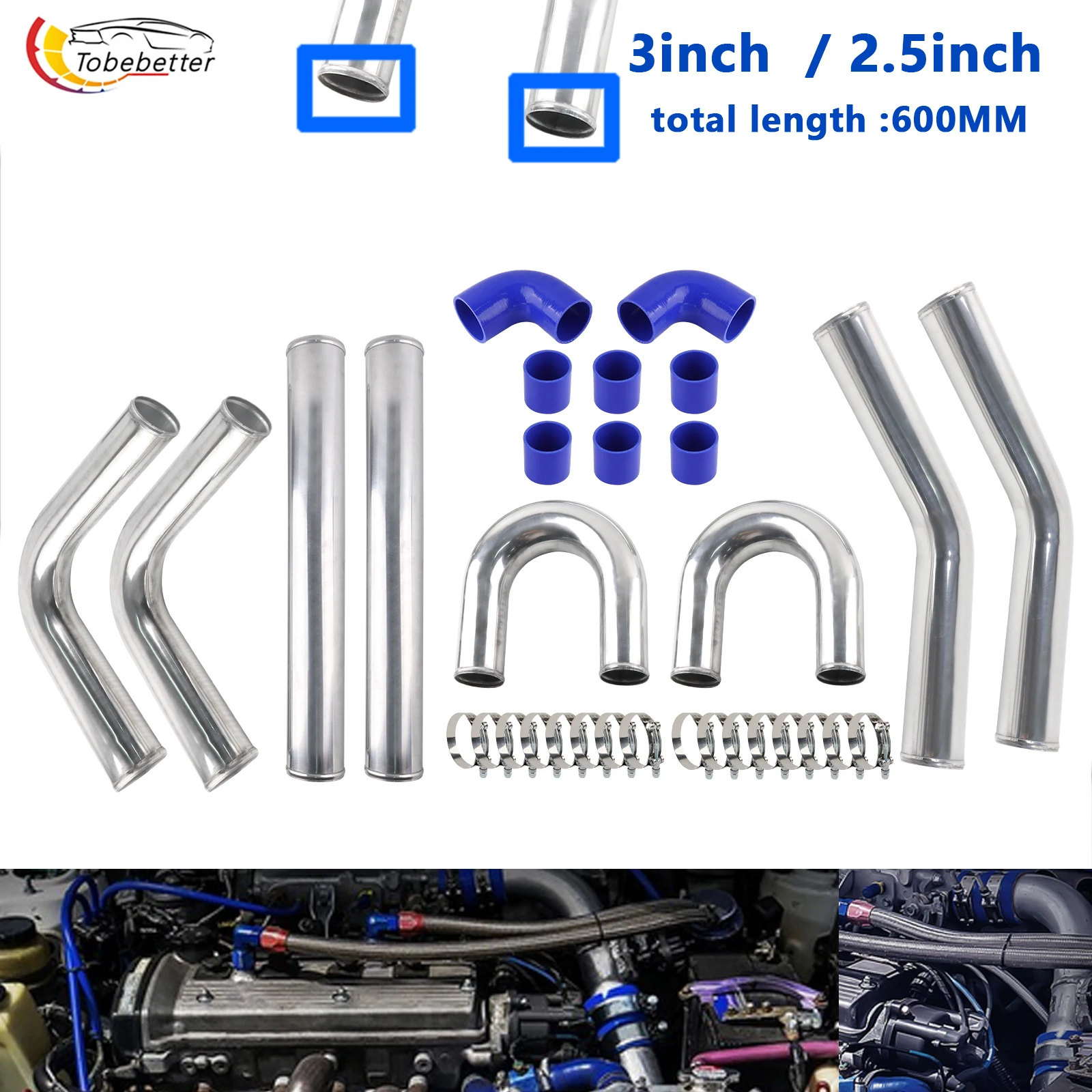 

610 мм DIY индивидуальный универсальный алюминиевый турбоинтеркулер комплект трубок трубы прямой U-образный комплект 8 шт. 2,5 дюйма 3 дюйма