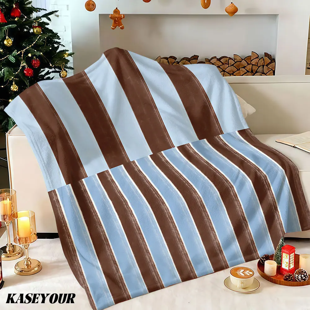 Cafe Sky Stripes Winter Summer Flannel Blanket Throw Fleece Soft Fuzzy Plush Cozy Fleece Blankets for Sofa Ideal Gifts