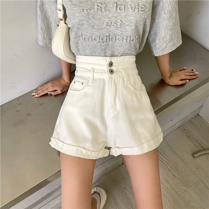 Szorty Damskie Popularne Jednolite Czarne Z Wysokim Stanem Jeansowe Wiosenne Damskie Ubrania Streetwear Uniwersalne Modne Pantalones Cortos De Mujer