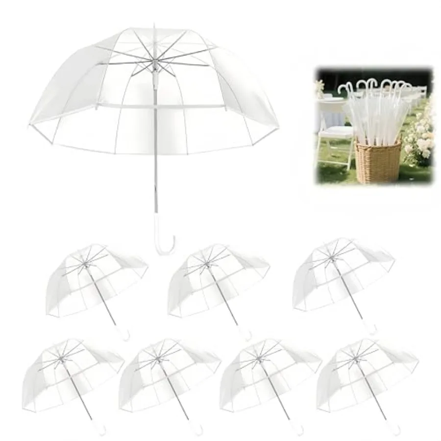 

8 Pack Clear Bubble Wedding Umbrellas - 47" Windproof Transparent Dome Rain Umbrellas for Bride and Groom, Photography, Outdoor