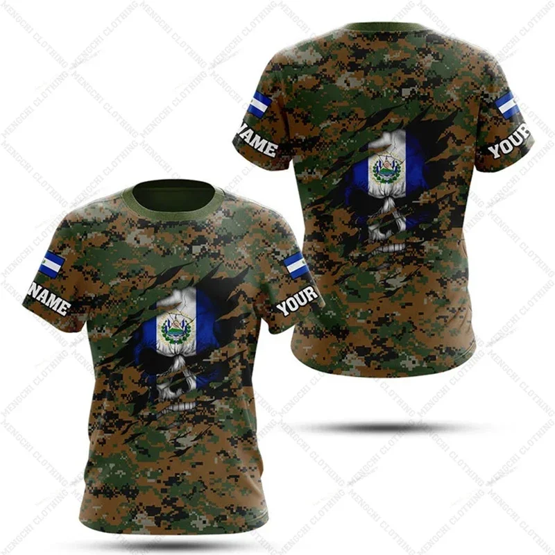 Adult and Children's Patterned T-shirts with El Salvador Logo, Custom Name Large Casual Sportswear, Short Sleeved Tops, Summer