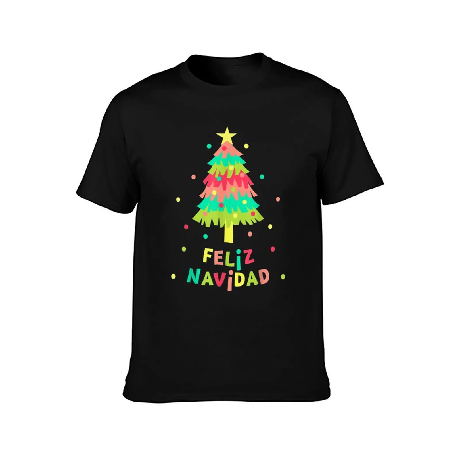 Feliz Navidad Paper Tree Gift Idea Happy Christmas Holiday T-Shirt Simple Casual Short Sleeve Cotton T-Shirt