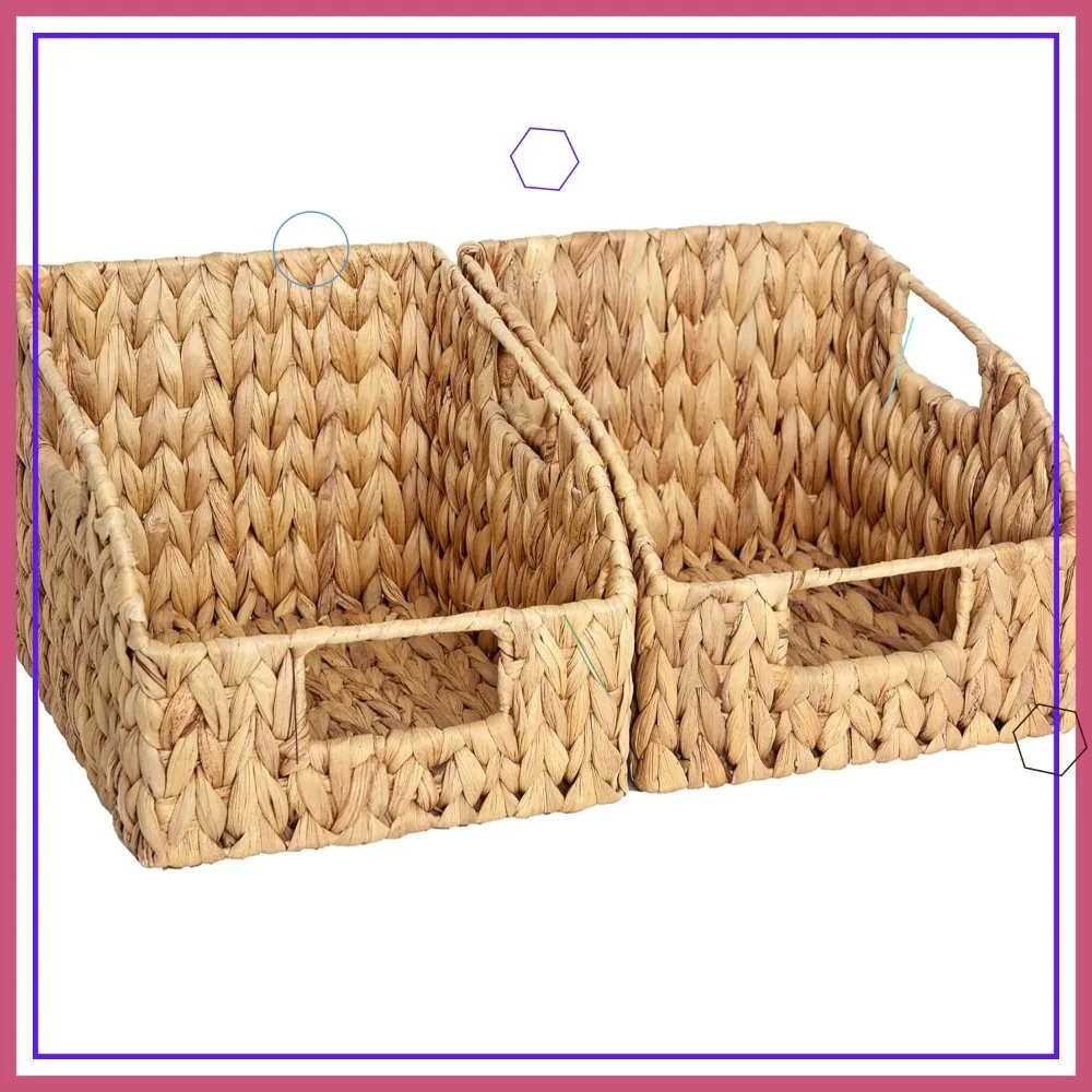 

Плетеные корзины для хранения ручной работы с встроенными ручками, из водяного гиацинта, для полок, 2 шт., для организации кладовой