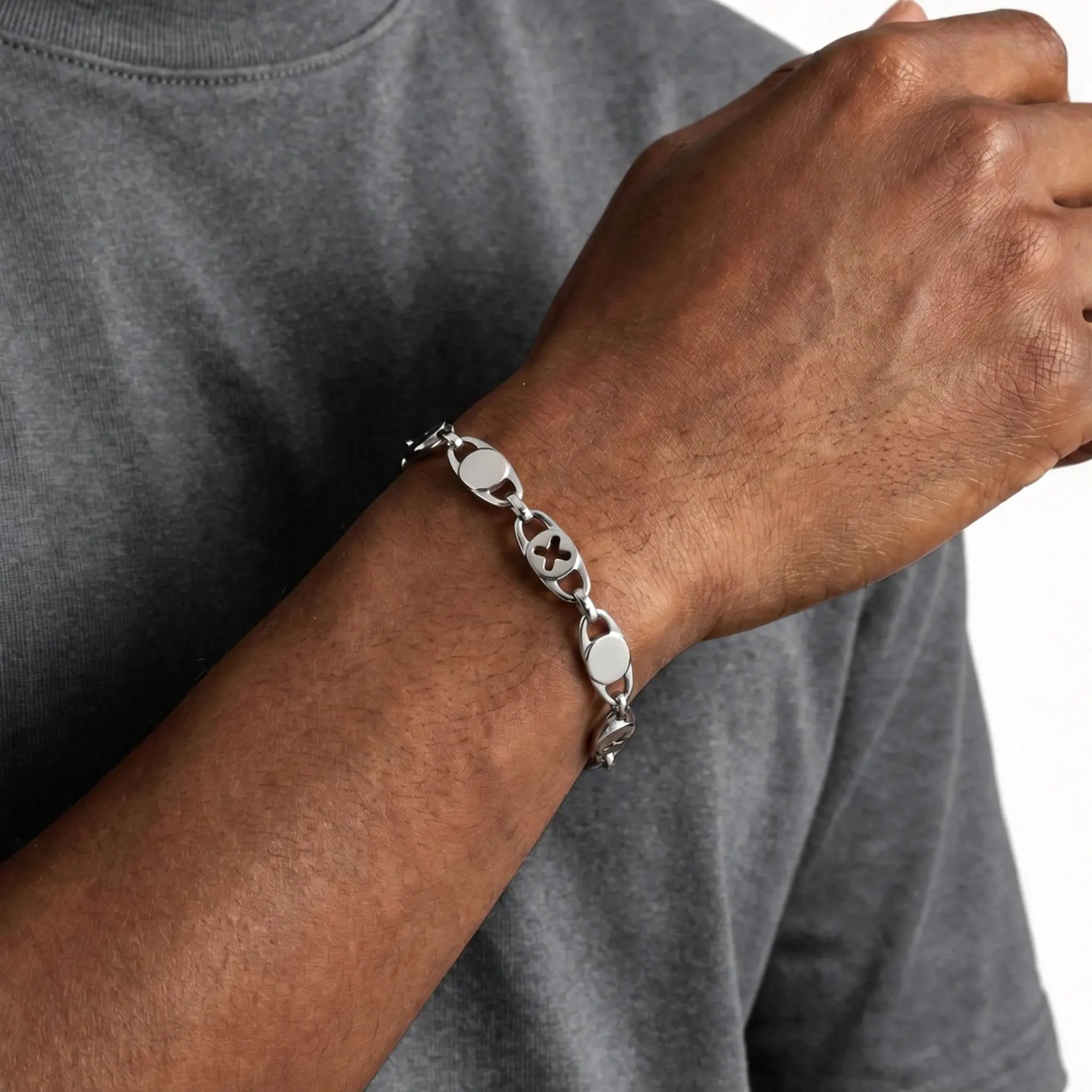 Neues Edelstahl-Kettenarmband für Männer, Punk Handgefertigtes Metall-Kettenarmband, Hip-Hop Casual Schmuck Geschenk – Detail 2