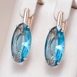 Kinel Hot Shiny Blue Big Oval Dangle Earrings For Women 585 Rose Gold Color With Natural Zircon High Quality Daily Fine Jewelry