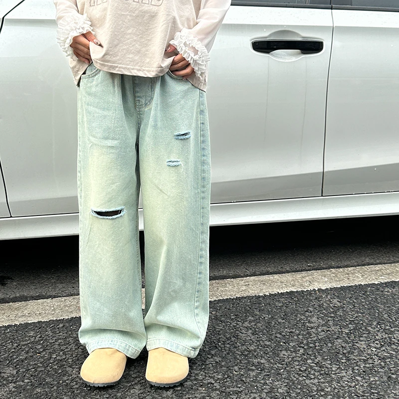 Girls' jeans new style, children's autumn trendy pants, middle-aged children's spring and autumn casual fashionable pants