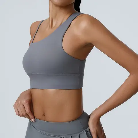 여성 통기성 스포츠 브래지어 땀 방지 피트니스 탑 요가 브래지어 충격 방지 자르기 탑 푸시 업 경사 어깨 스포츠 브래지어 체육관 운동 탑