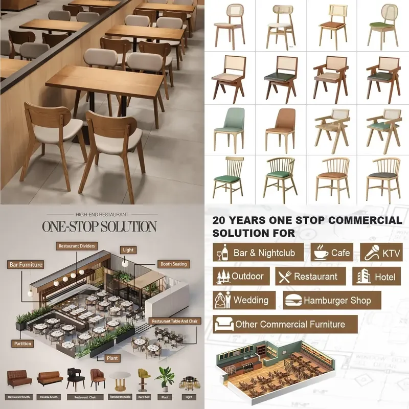 for  Wooden Commercial Living Room Furniture Hotel Catering Booth Restaurant Coffee Chair and Table Set Factory Wholesale