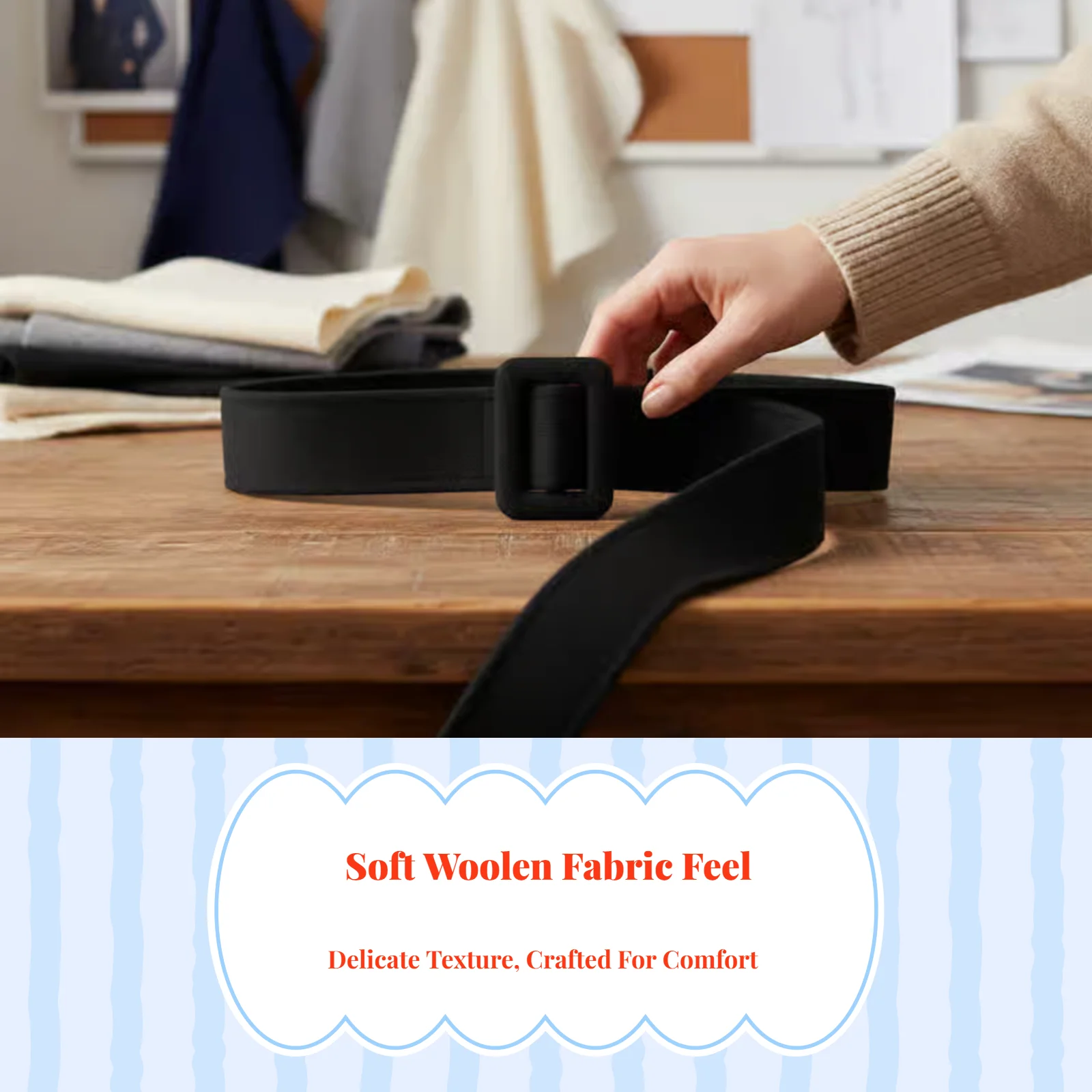 Black Wool Coat Belt Decorative Waist Strap Adjustable Replacement Accessory for All Ages