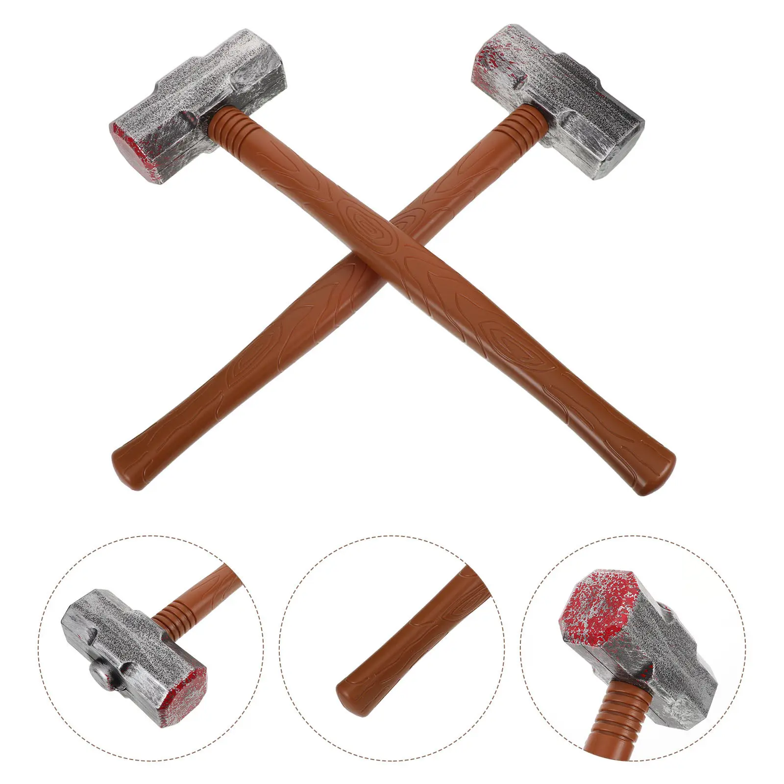 2Pcs Realistic Simulation Plastic Hammer Props Halloween Party Cosplay Kids Pretend Play Roleplay Decoration Accessories