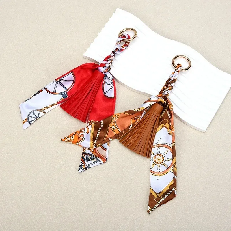 New Fashion Ribbon Bow Leather Tassel Keychain Scarf Bag Pendant Korean Style Bags Accessories  Exquisitely Decorated Bag Charm