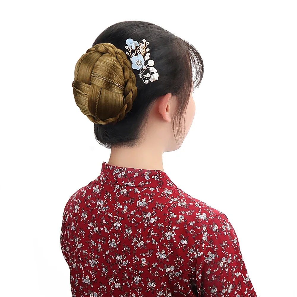 ACAG Braided Chignon Bun Cover Clip In Blonde Black Synthetic Hair Extension for Women Heat Resistant Fiber