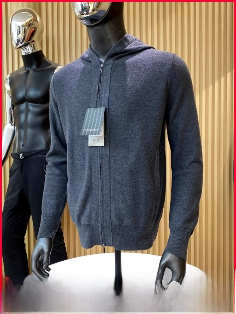 

Итальянский роскошный мужской открытый кардиган с капюшоном из смеси шерсти, осень-зима, новый повседневный модный городской вид, мягкий удобный трикотаж