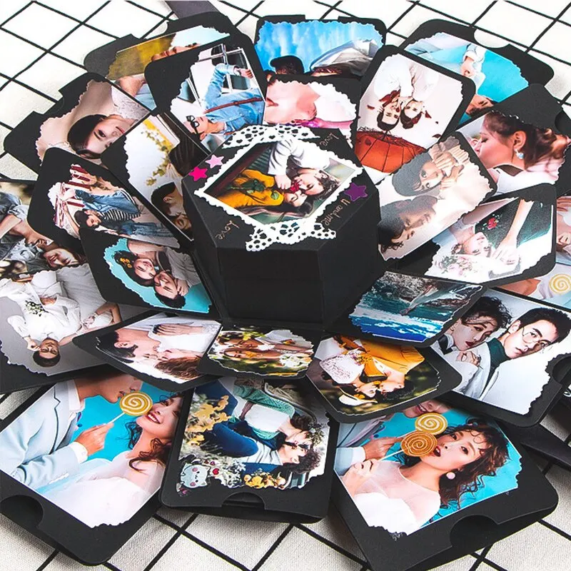 1 DIY Black Explosion Box, Photo Album Scrapbook Handmade Folding Album Memory Box Birthday VALENTINE\'S Day Proposal Anniversary