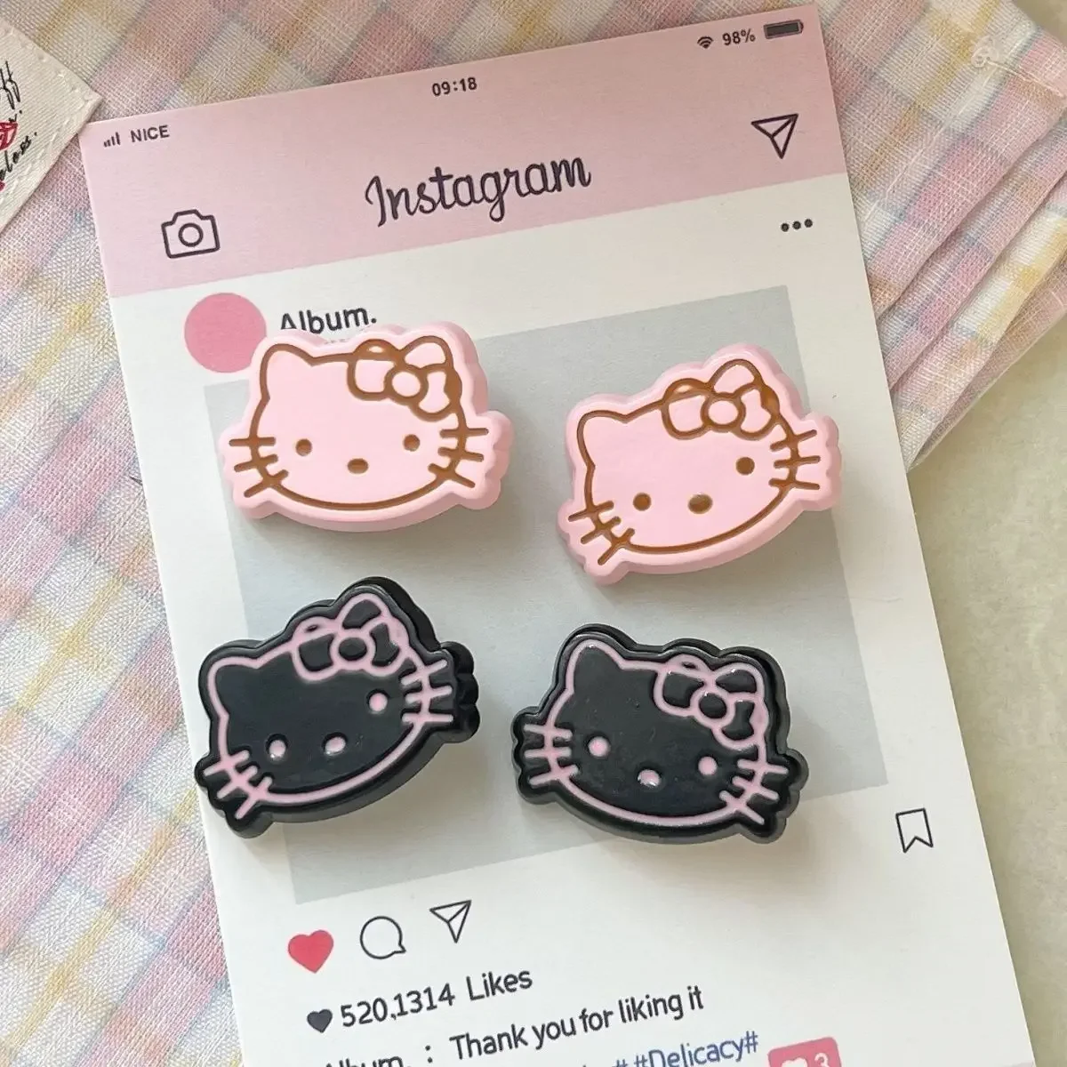 5 uds lindo negro Rosa Sanrio Hellokitty cabeza de gato resina Flatback suministros Diy Kawaii accesorios de resina materiales para manualidades