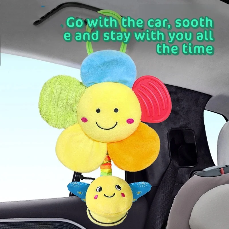 Soft Baby Shaking Cute Flower Pendant Sunflower Bed Trailer Handbells Toy Rattles Plush Infant Development Toy For Newborn Gifts