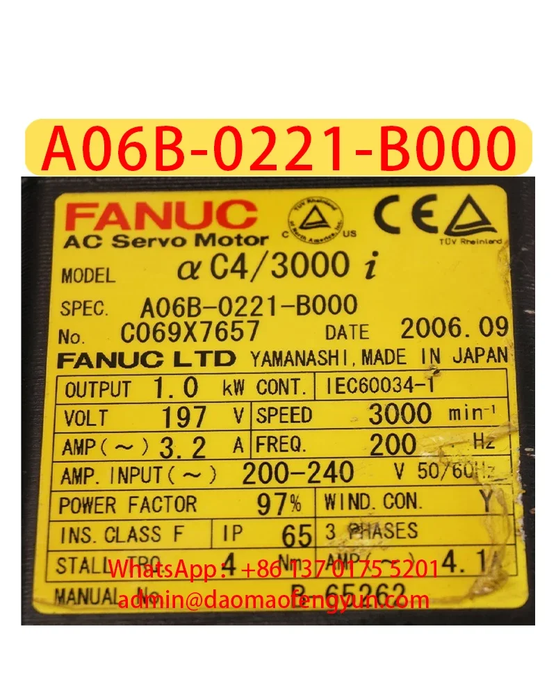 

A06B-0221-B000 Used Servo Motor，A06B 0221 B000，Fast shipping，The shipment will be arranged after passing the test
