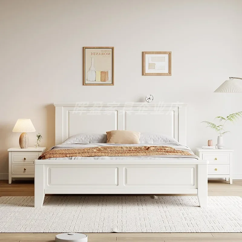 bed Nordic white solid wood  modern simple 1.8m double  1.5m light luxury  master room high box storage