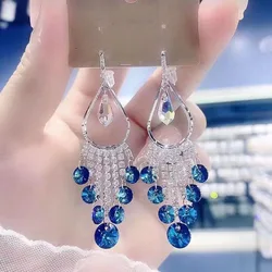 Retro long tassel earrings Korean temperament online celebrity personality Joker crystal ear hook earrings