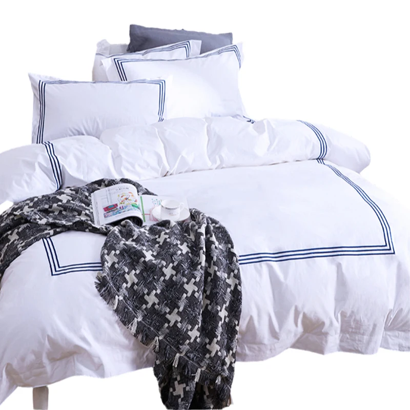 luxury  bedding set white  fitted  bed sheets hotel  quality 100% cotton Embroidery Duvet Comforter Cover Sets