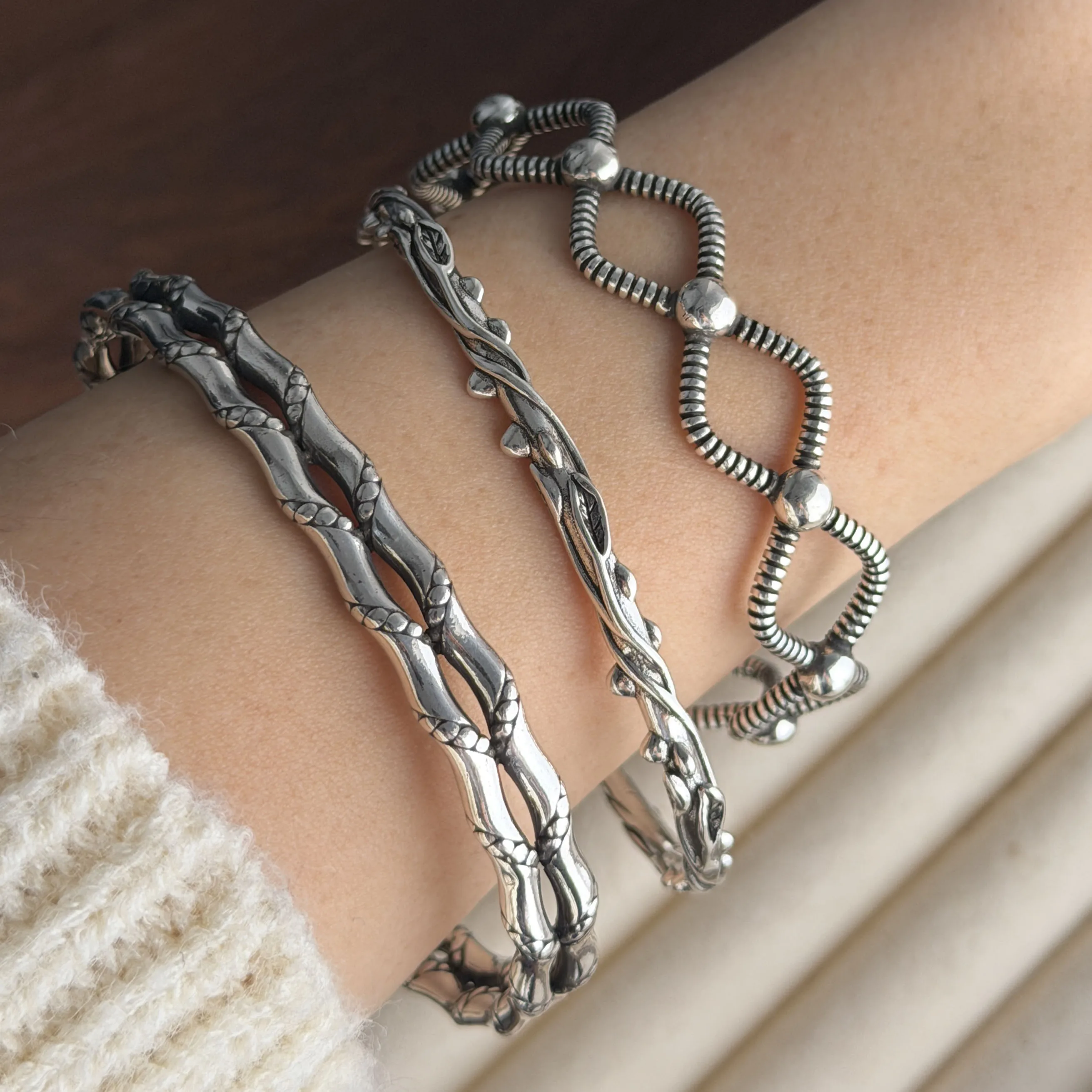 100% Solid 925 Sterling Silver Metal Bracelet for Women Vintage Handmade Simple Retro Bar Bracelet Birthday Gift Party