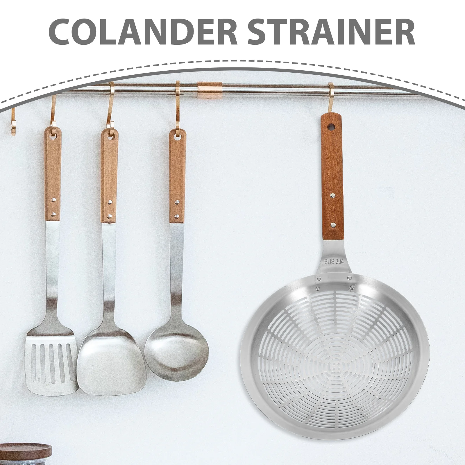 

Skimmer Ladle Stainless Steel Kitchen Strainer Ergonomic Handle Colander Spoon Pasta Noodles Oil Drainer Cooking Utensil