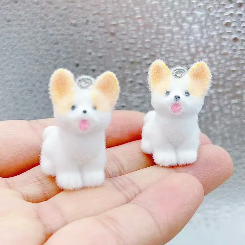10pcs Flocked Dog Cartoon 3D Animal Little Koji Teddy Golden Hair Car Keychain Bag Decoration DIY view 3